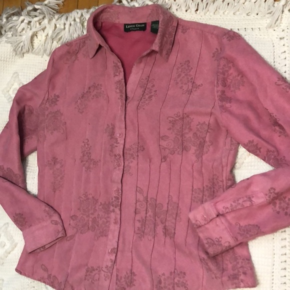 Lemon Grass Studio Jacquard Floral Faux Suede Y2K Pink Long Sleeve Button Up L - Picture 3 of 8